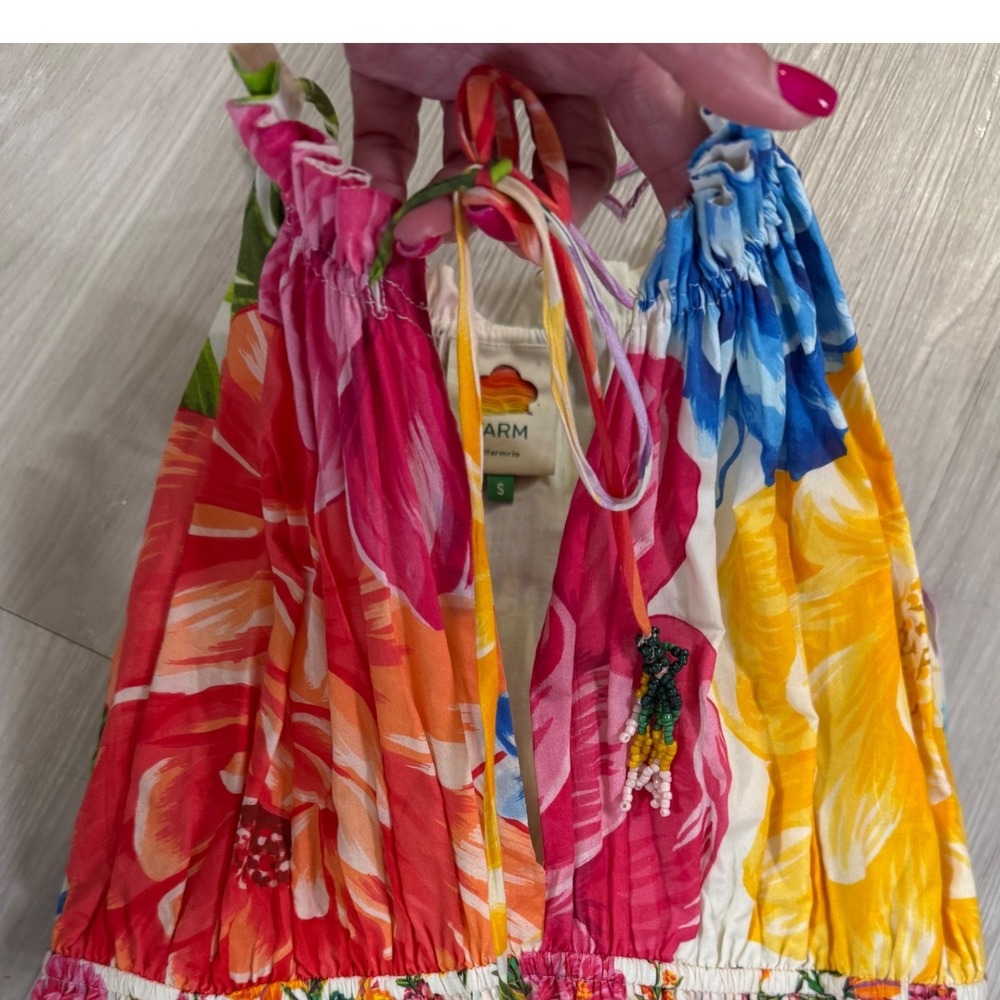 Farm Rio Women Tropical Floral Toucan Tiered Halter Maxi Dress Multicolor Small - Picture 11 of 14